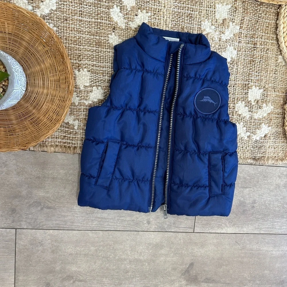 New Tommy Bahama Baby Boys Puffer Vest Jacket Navy Blue Logo Patch 12 Months